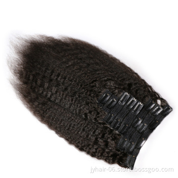 Kinky Straight Natural Virgin Clip in Hair Extension Kinky Straight Clip ins For Black Women